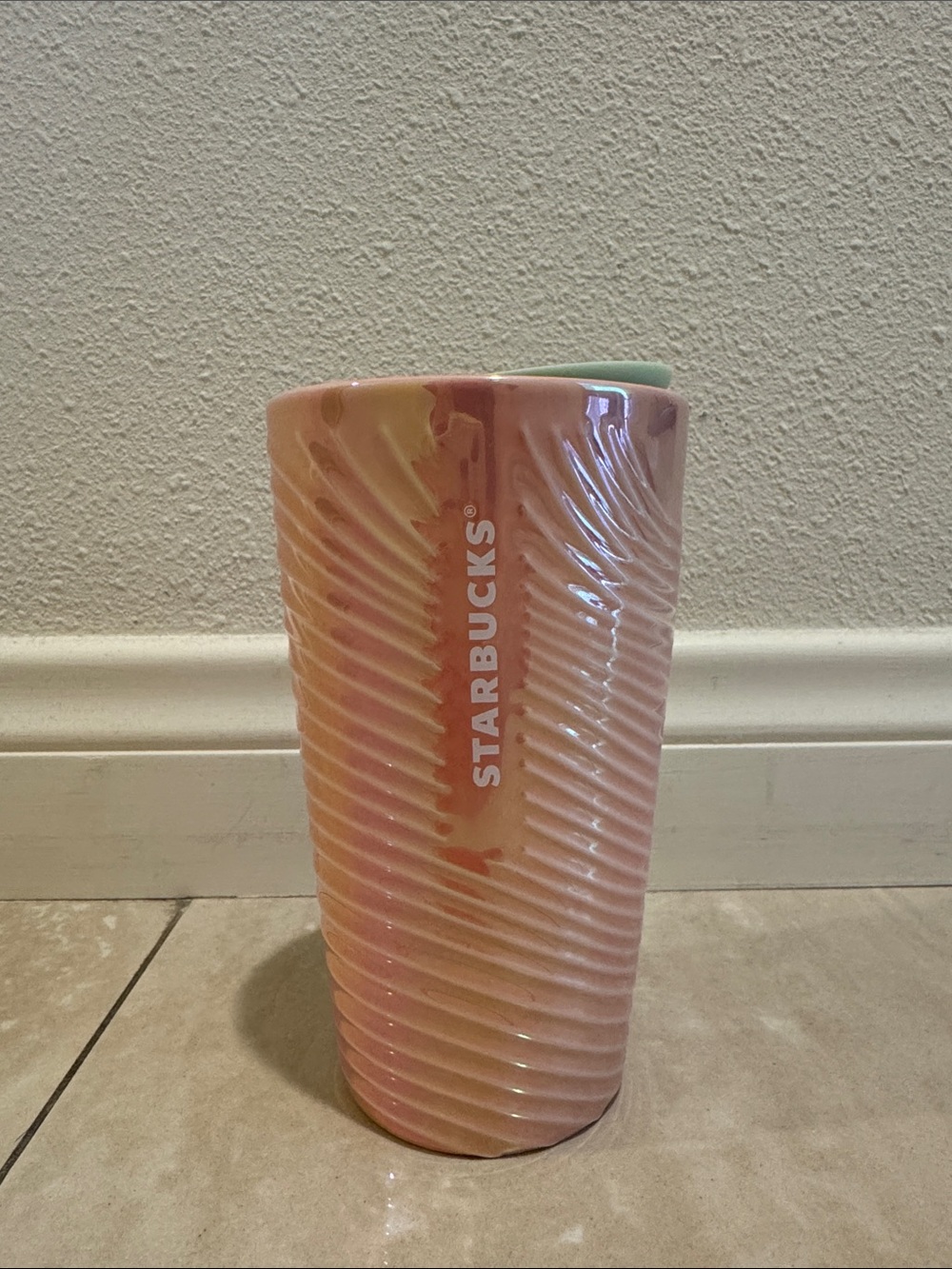Starbucks Pink Ceramic Tumbler with Mint Green Lid